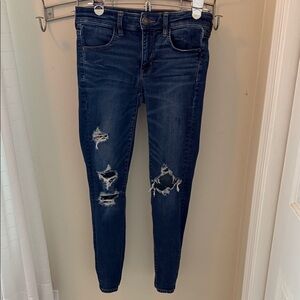 American Eagle Outfitters Next Level Stretch Dark Blue Distressed Skinny Jeans